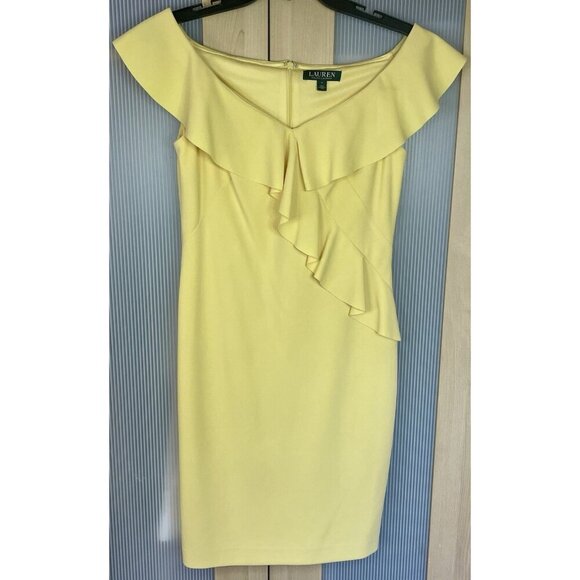 Lauren Ralph Lauren Womens Yellow Dress Sz 4 Off-The-Shoulder Evening Wedding - Picture 2 of 7